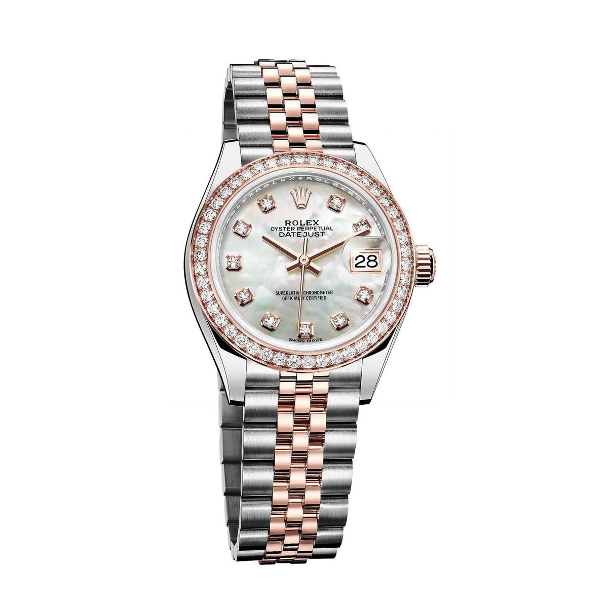 Rolex Lady-Datejust, Nacre Blanche, serti de diamants, or everose et diamants