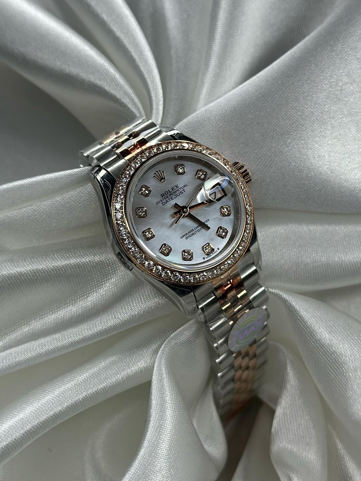 Rolex Lady-Datejust, Nacre Blanche, serti de diamants, or everose et diamants
