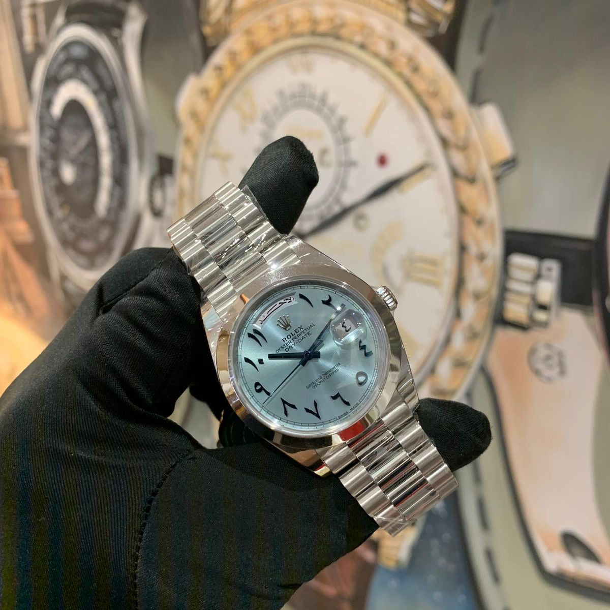 Rolex Day-Date 40 Platinum Ice Blue Dial – Arabic Eastern Numerals