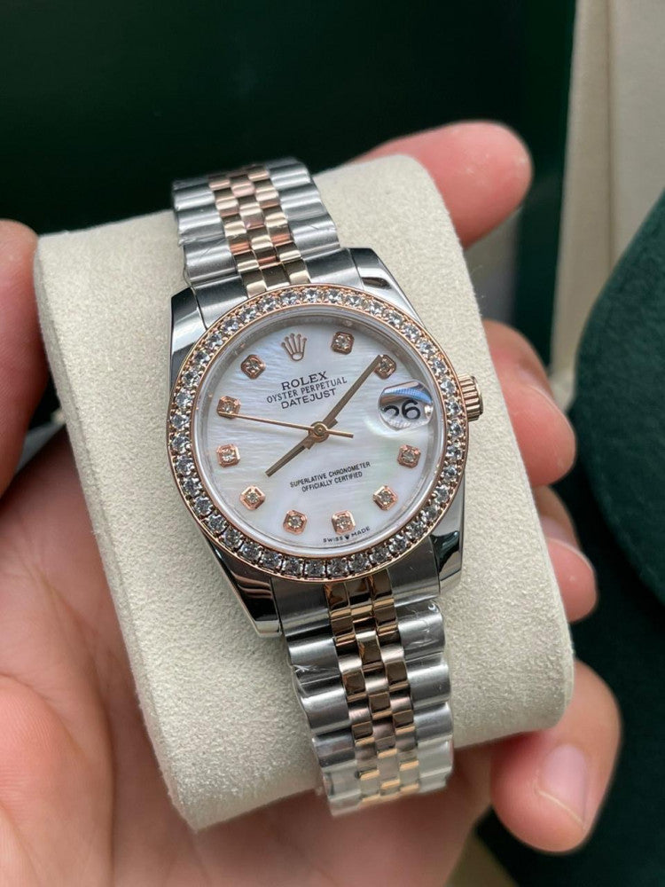 Rolex Lady-Datejust, Nacre Blanche, serti de diamants, or everose et diamants
