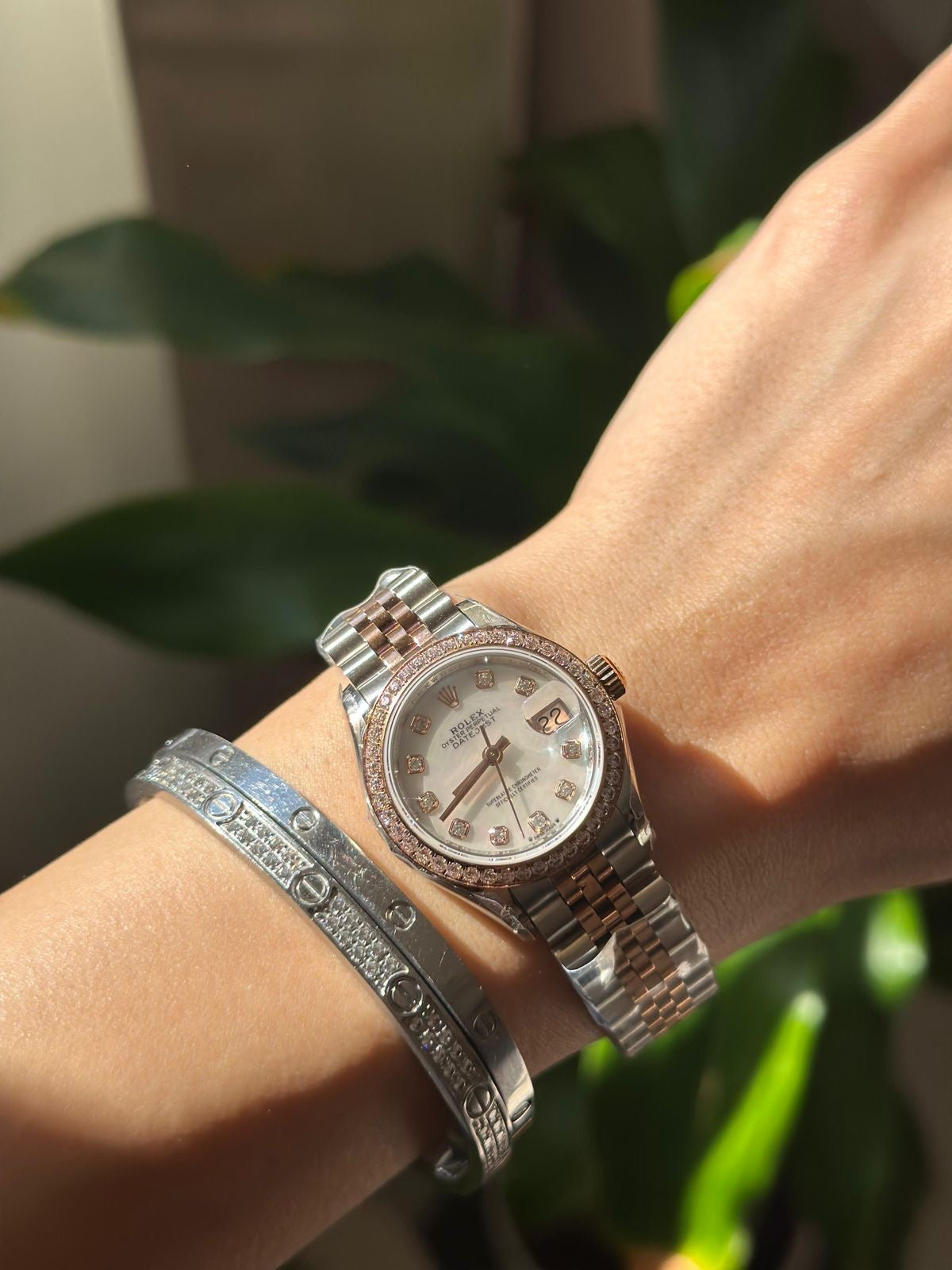 Rolex Lady-Datejust, Nacre Blanche, serti de diamants, or everose et diamants